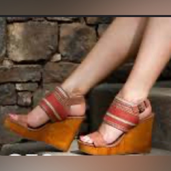 Lucky Brand Lapaloma Boho Leather & Wood Wedge Woven Strap 4.5” Heels - Sz 10 - Picture 11 of 12